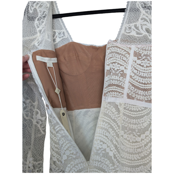 Jonathan Simkhai XS 2 Bustier Mixed Lace Overlay Lined Bodysuit White Midi Dress - Picture 12 of 15